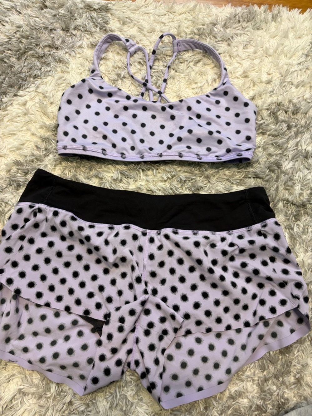 Lululemon Lavender Polka Dot Sports Bralette & Shorts Set - Women